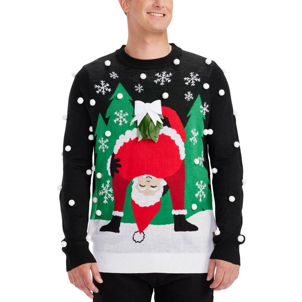 NEW Tipsy Elves Mistletoe Santa Ugly‎ Christmas Sweater Pom Pom Holiday Party
